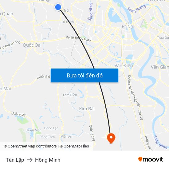 Tân Lập to Hồng Minh map