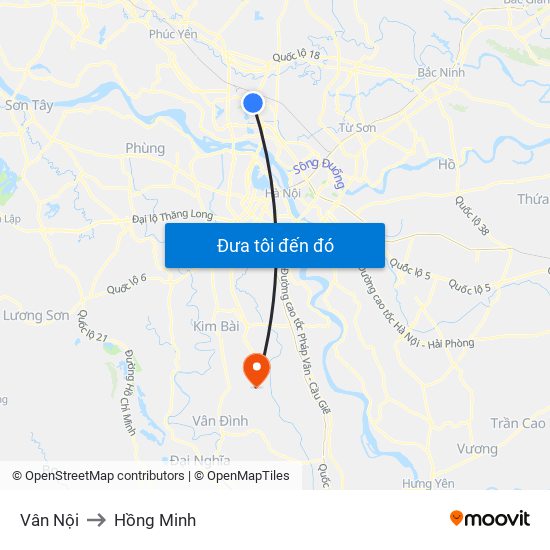 Vân Nội to Hồng Minh map