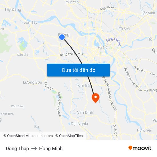 Đồng Tháp to Hồng Minh map
