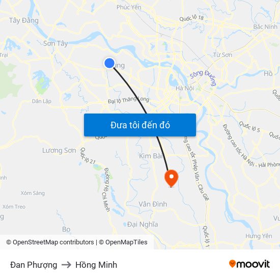 Đan Phượng to Hồng Minh map