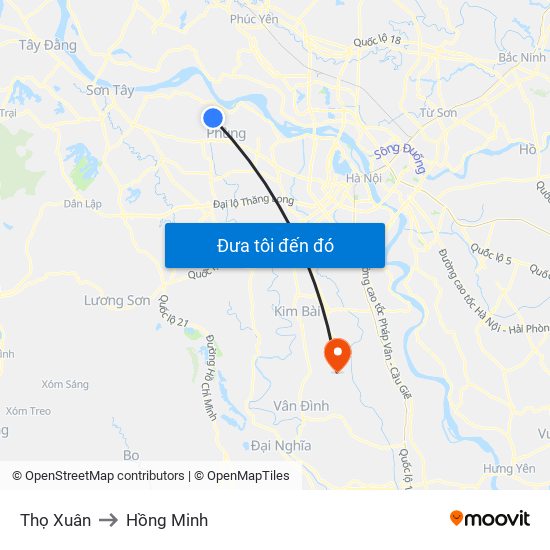 Thọ Xuân to Hồng Minh map