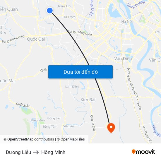 Dương Liễu to Hồng Minh map