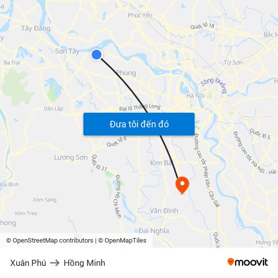 Xuân Phú to Hồng Minh map