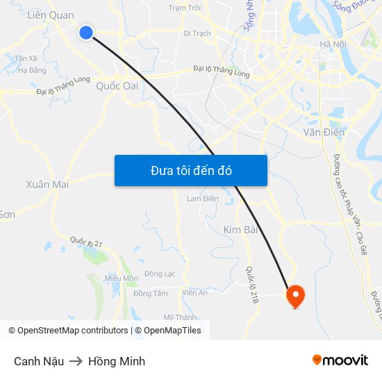 Canh Nậu to Hồng Minh map