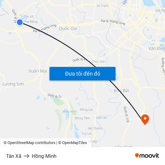 Tân Xã to Hồng Minh map
