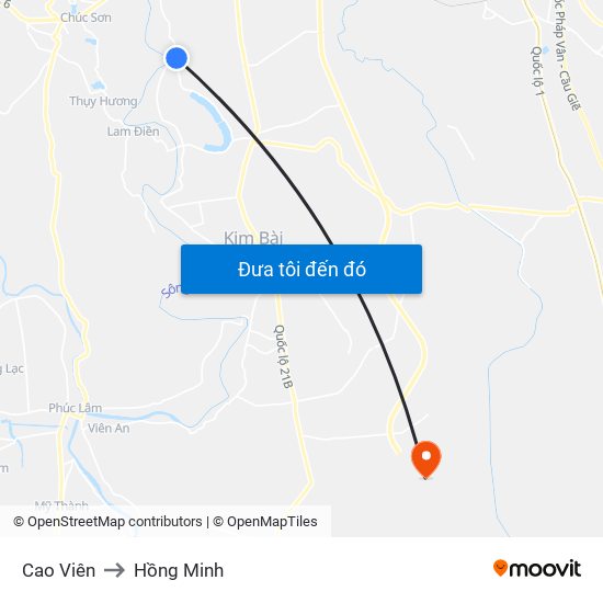 Cao Viên to Hồng Minh map