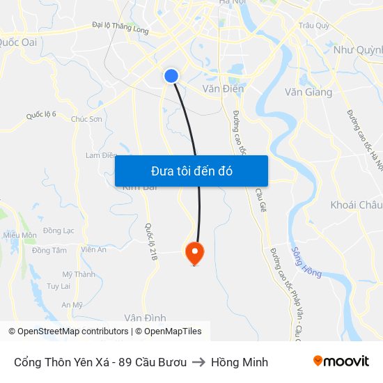 Cổng Thôn Yên Xá - 89 Cầu Bươu to Hồng Minh map