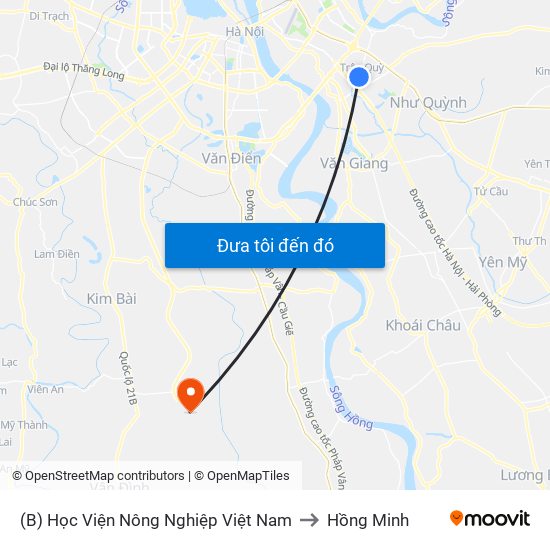 (B) Học Viện Nông Nghiệp Việt Nam to Hồng Minh map