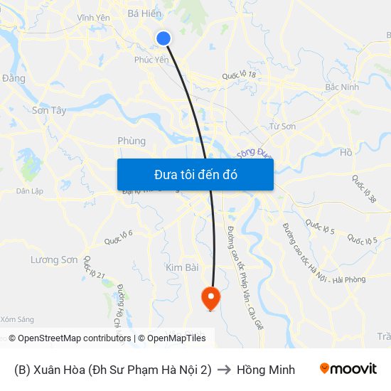 (B) Xuân Hòa (Đh Sư Phạm Hà Nội 2) to Hồng Minh map