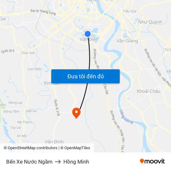 Bến Xe Nước Ngầm to Hồng Minh map