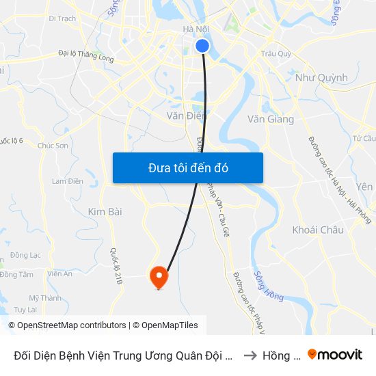 Đối Diện Bệnh Viện Trung Ương Quân Đội 108 - Trần Hưng Đạo to Hồng Minh map