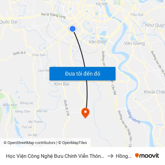 Học Viện Công Nghệ Bưu Chính Viễn Thông - Trần Phú (Hà Đông) to Hồng Minh map