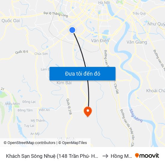 Khách Sạn Sông Nhuệ (148 Trần Phú- Hà Đông) to Hồng Minh map