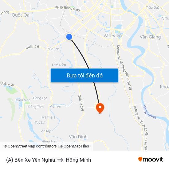 (A) Bến Xe Yên Nghĩa to Hồng Minh map