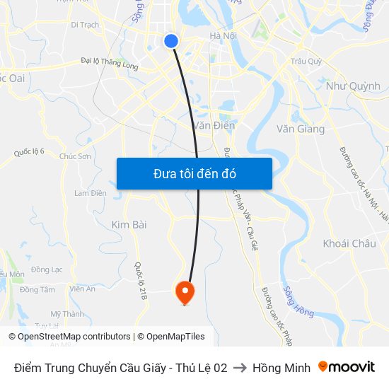 Điểm Trung Chuyển Cầu Giấy - Thủ Lệ 02 to Hồng Minh map