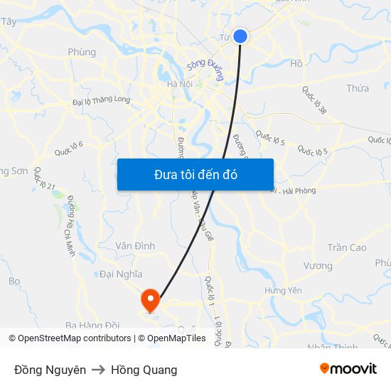 Đồng Nguyên to Hồng Quang map
