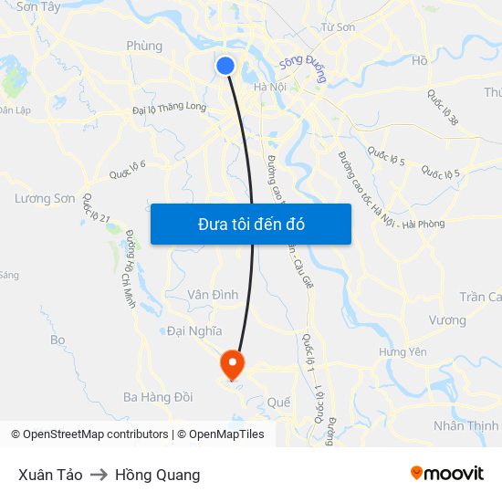 Xuân Tảo to Hồng Quang map