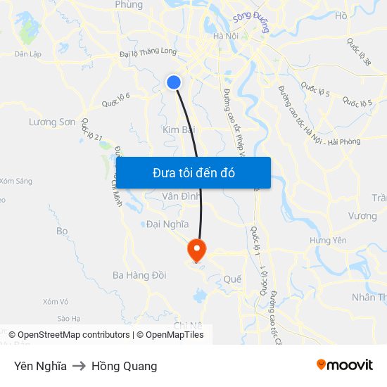 Yên Nghĩa to Hồng Quang map