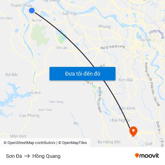 Sơn Đà to Hồng Quang map