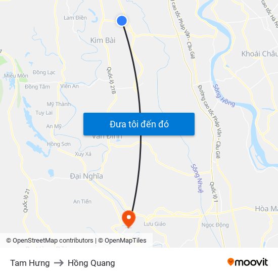 Tam Hưng to Hồng Quang map