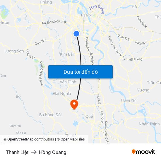 Thanh Liệt to Hồng Quang map