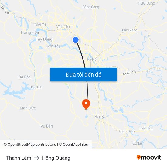 Thanh Lâm to Hồng Quang map