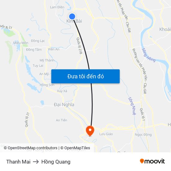 Thanh Mai to Hồng Quang map