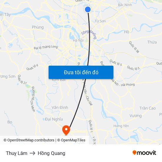 Thuỵ Lâm to Hồng Quang map