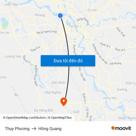 Thụy Phương to Hồng Quang map