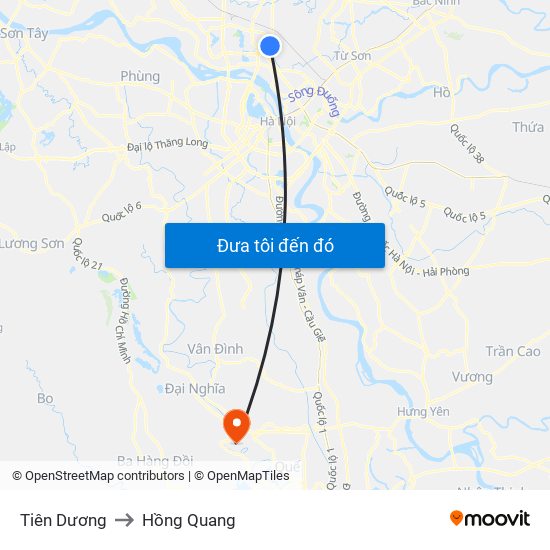 Tiên Dương to Hồng Quang map