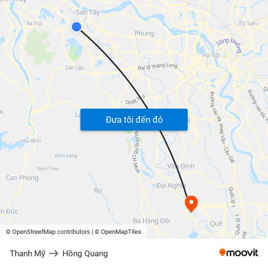 Thanh Mỹ to Hồng Quang map