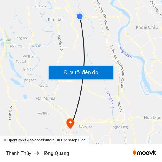 Thanh Thùy to Hồng Quang map