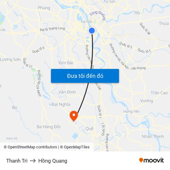Thanh Trì to Hồng Quang map