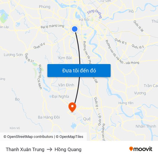 Thanh Xuân Trung to Hồng Quang map