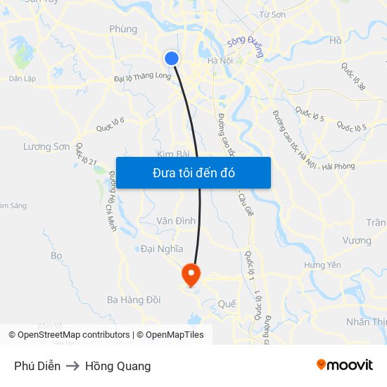 Phú Diễn to Hồng Quang map