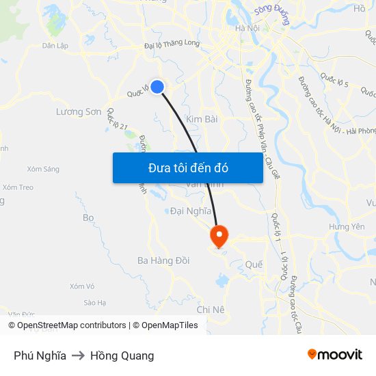 Phú Nghĩa to Hồng Quang map