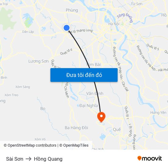 Sài Sơn to Hồng Quang map