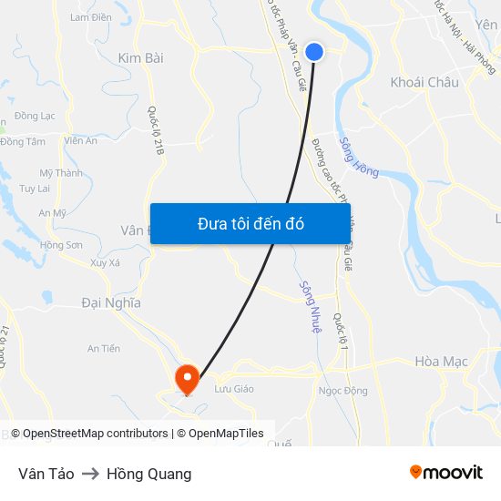 Vân Tảo to Hồng Quang map