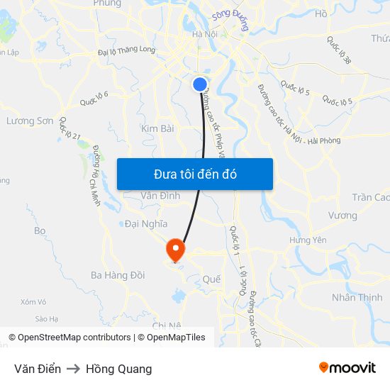 Văn Điển to Hồng Quang map