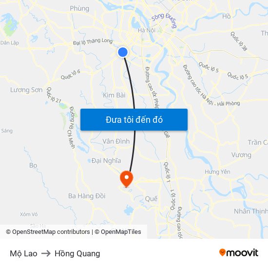 Mộ Lao to Hồng Quang map