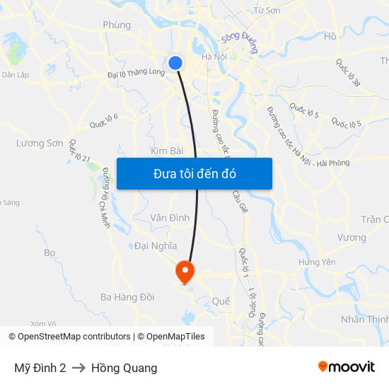 Mỹ Đình 2 to Hồng Quang map