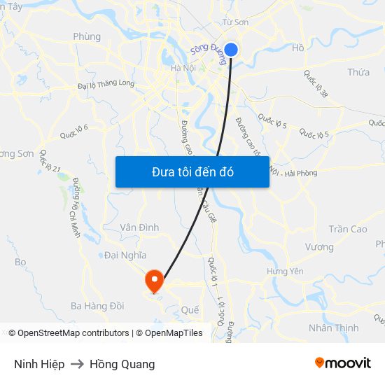 Ninh Hiệp to Hồng Quang map