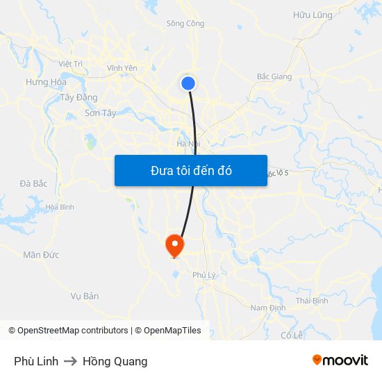 Phù Linh to Hồng Quang map