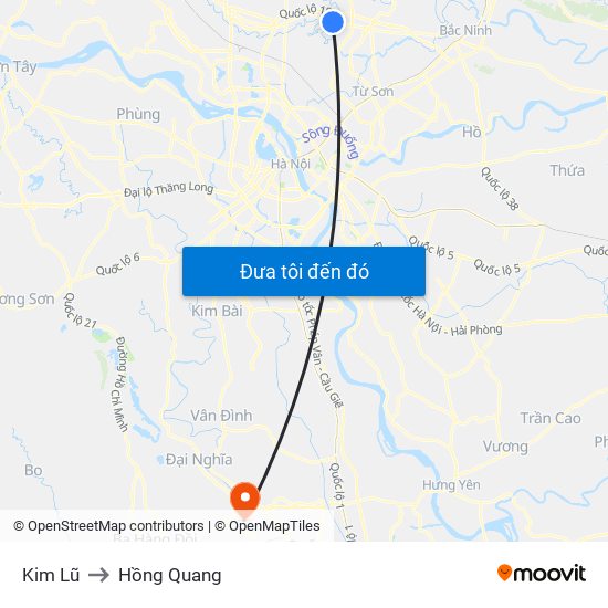 Kim Lũ to Hồng Quang map