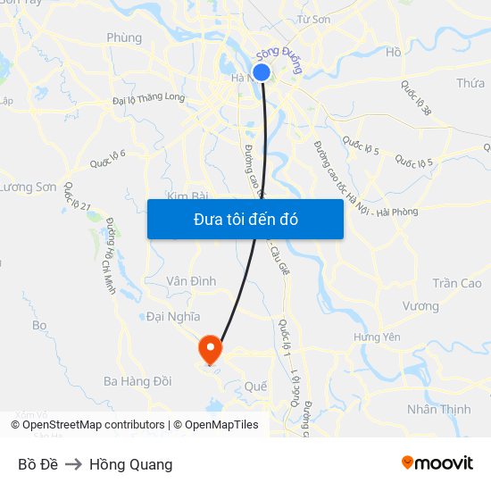 Bồ Đề to Hồng Quang map