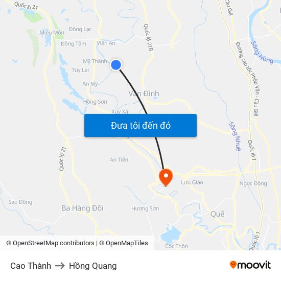 Cao Thành to Hồng Quang map