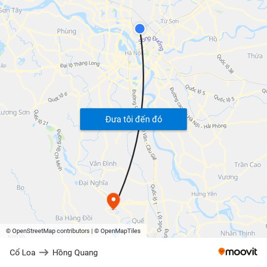 Cổ Loa to Hồng Quang map