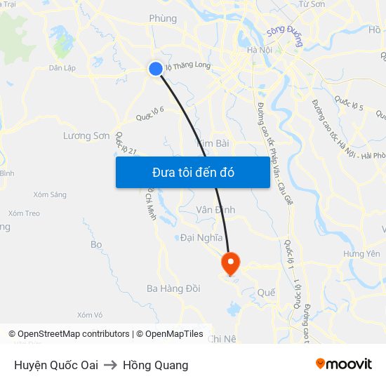 Huyện Quốc Oai to Hồng Quang map