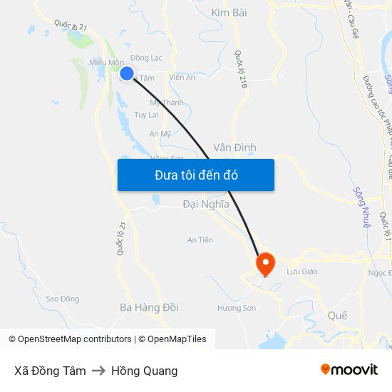 Xã Đồng Tâm to Hồng Quang map