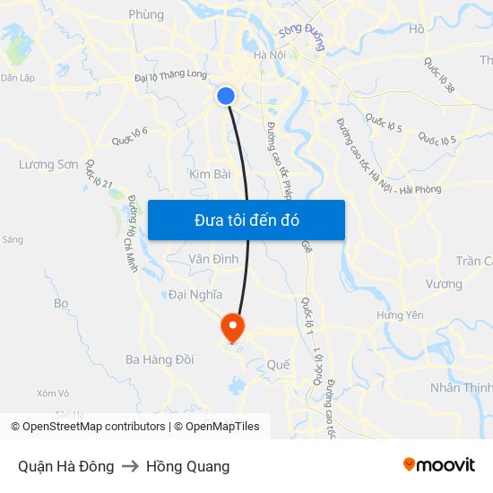 Quận Hà Đông to Hồng Quang map